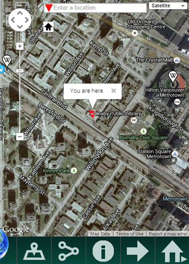 Home button displays your current geographical location Home button displays your current geographical location